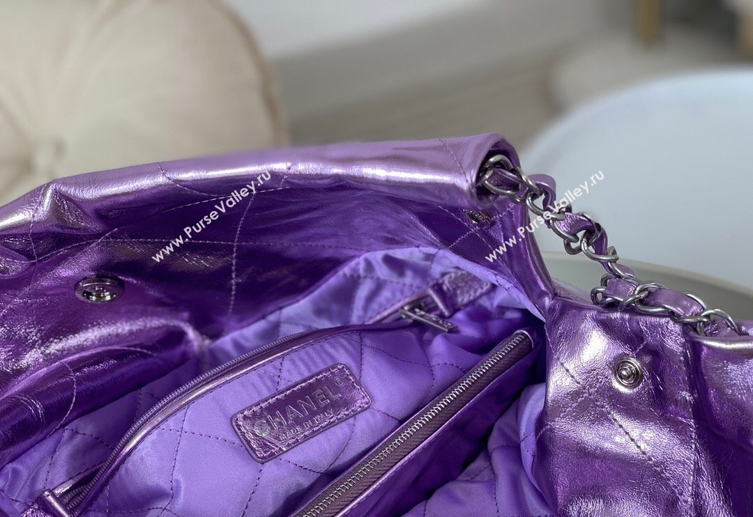 Chanel 22 Metallic Shiny Calfskin Shopping Bag AS3261 Purple 2024 (SM-240626101)