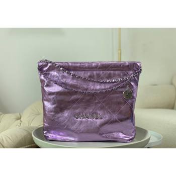 Chanel 22 Metallic Shiny Calfskin Shopping Bag AS3261 Purple 2024 (SM-240626101)