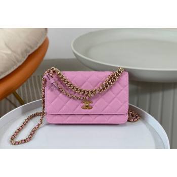 Chanel Grained Calfskin Wallet on Chain WOC with Bow Pink 2024 96073 (SM-240626114)