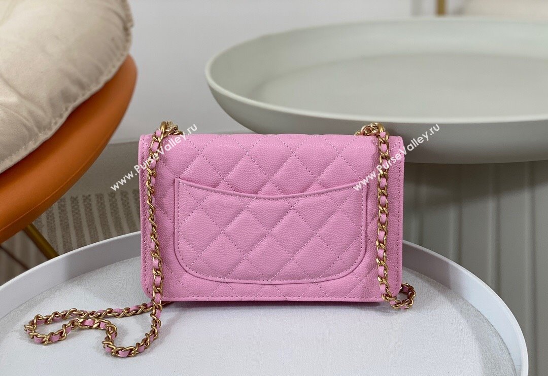 Chanel Grained Calfskin Wallet on Chain WOC with Bow Pink 2024 96073 (SM-240626114)