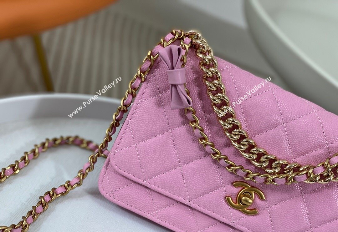 Chanel Grained Calfskin Wallet on Chain WOC with Bow Pink 2024 96073 (SM-240626114)