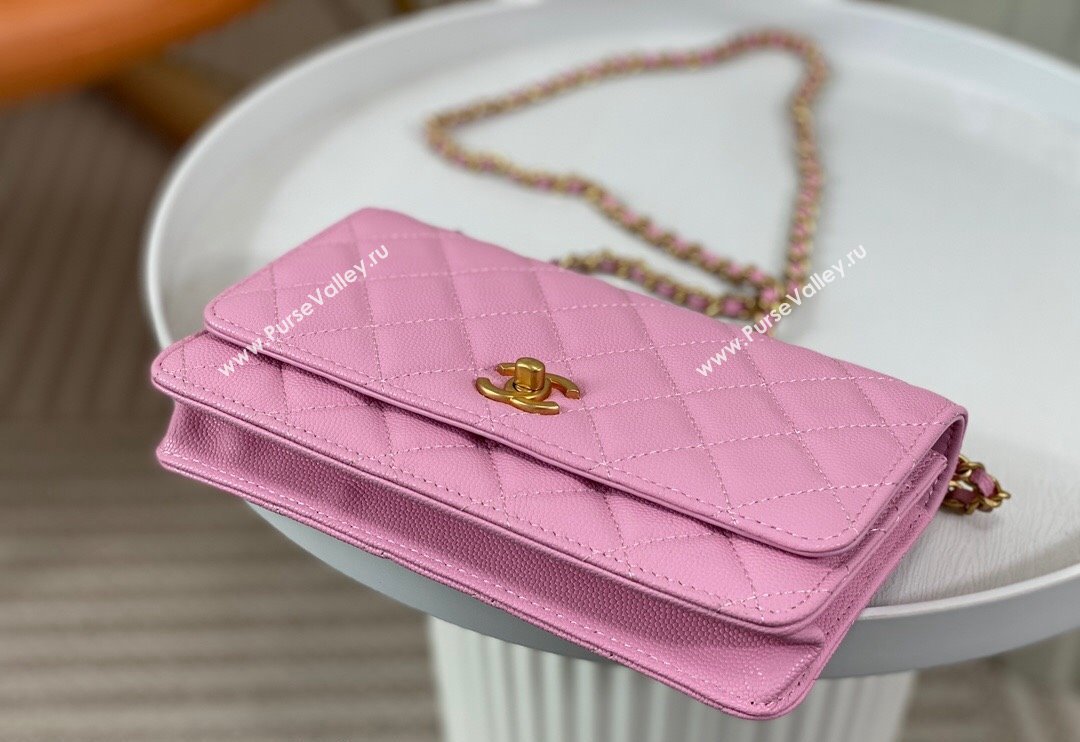 Chanel Grained Calfskin Wallet on Chain WOC with Bow Pink 2024 96073 (SM-240626114)