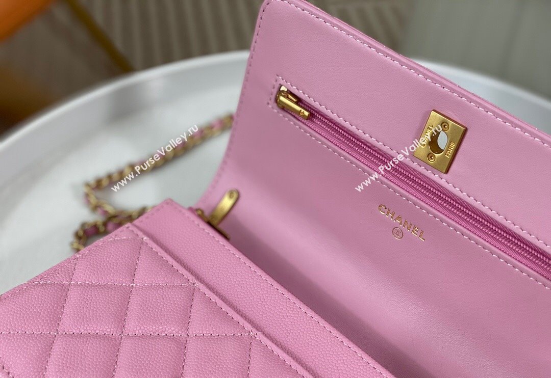 Chanel Grained Calfskin Wallet on Chain WOC with Bow Pink 2024 96073 (SM-240626114)