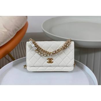 Chanel Grained Calfskin Wallet on Chain WOC with Bow White 2024 96073 (SM-240626115)