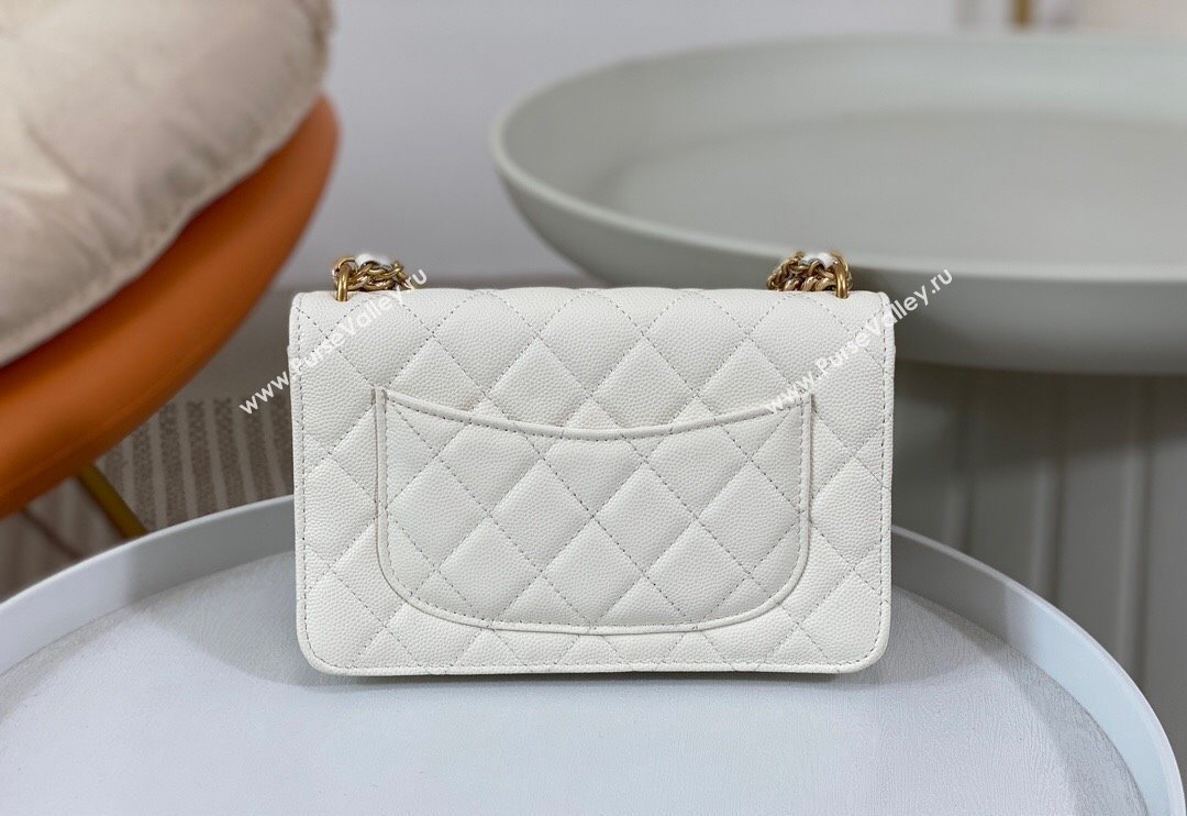 Chanel Grained Calfskin Wallet on Chain WOC with Bow White 2024 96073 (SM-240626115)