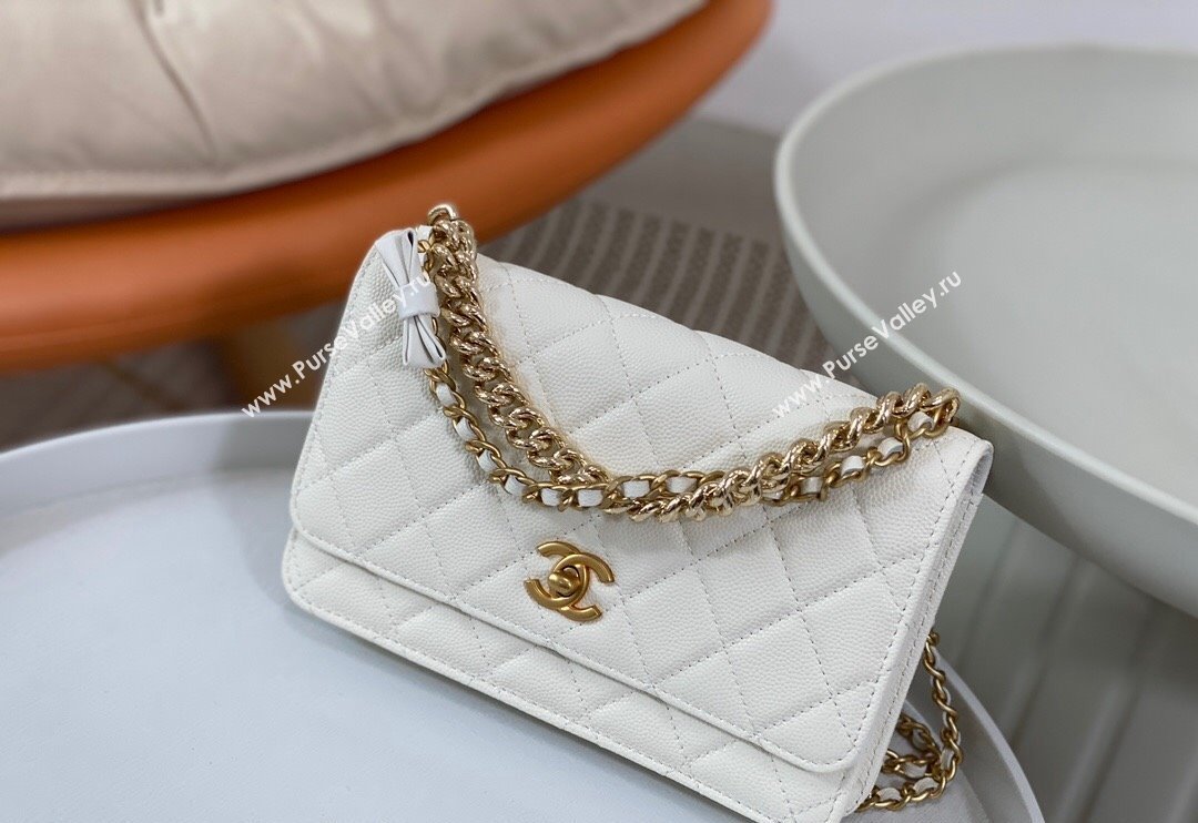 Chanel Grained Calfskin Wallet on Chain WOC with Bow White 2024 96073 (SM-240626115)