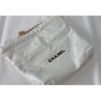 Chanel 22 Shiny Calfskin Leather Shopping Bag AS3261 White/Black 2024 0626 (SM-240626072)