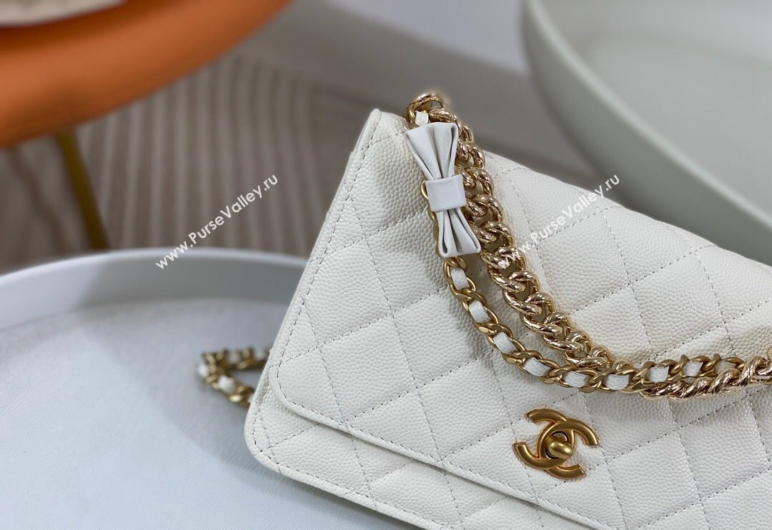 Chanel Grained Calfskin Wallet on Chain WOC with Bow White 2024 96073 (SM-240626115)