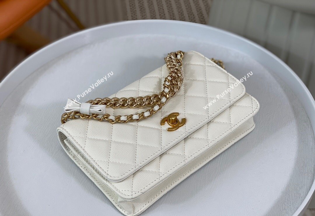 Chanel Grained Calfskin Wallet on Chain WOC with Bow White 2024 96073 (SM-240626115)