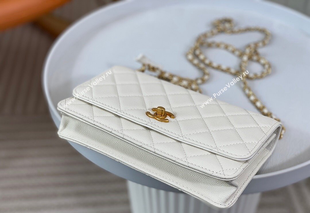 Chanel Grained Calfskin Wallet on Chain WOC with Bow White 2024 96073 (SM-240626115)