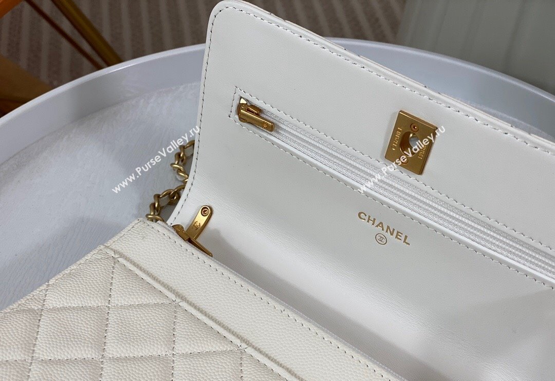 Chanel Grained Calfskin Wallet on Chain WOC with Bow White 2024 96073 (SM-240626115)