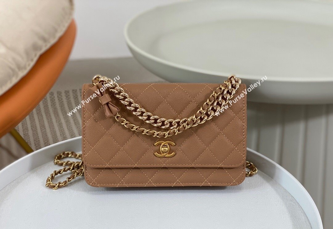 Chanel Grained Calfskin Wallet on Chain WOC with Bow Brown 2024 96073 (SM-240626116)