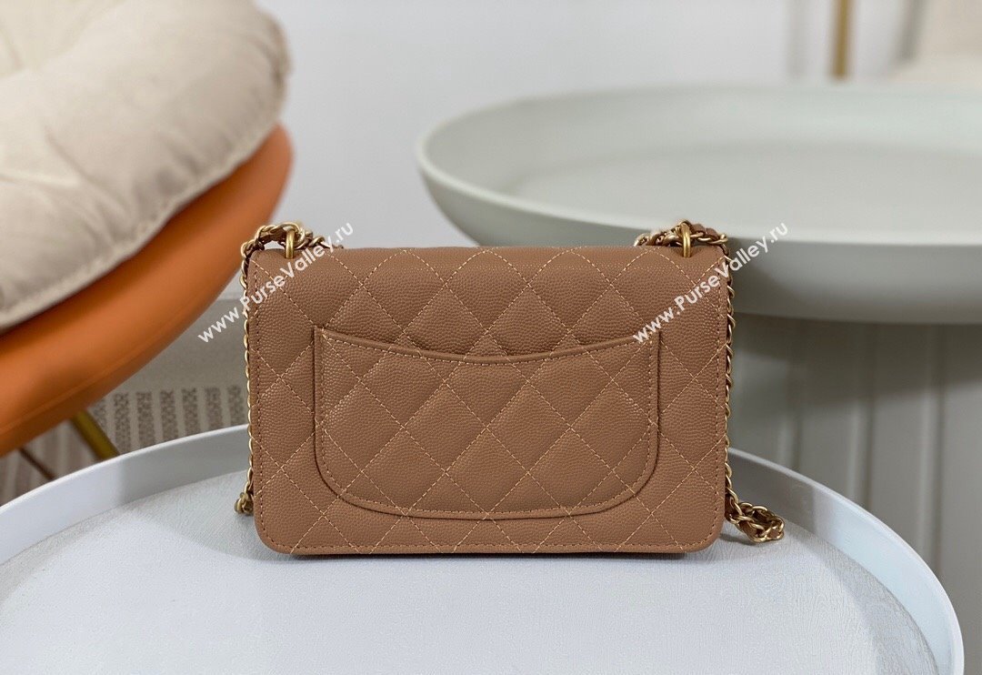 Chanel Grained Calfskin Wallet on Chain WOC with Bow Brown 2024 96073 (SM-240626116)