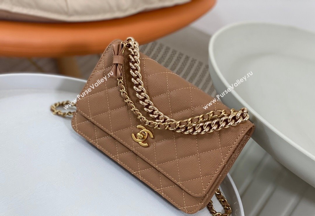 Chanel Grained Calfskin Wallet on Chain WOC with Bow Brown 2024 96073 (SM-240626116)