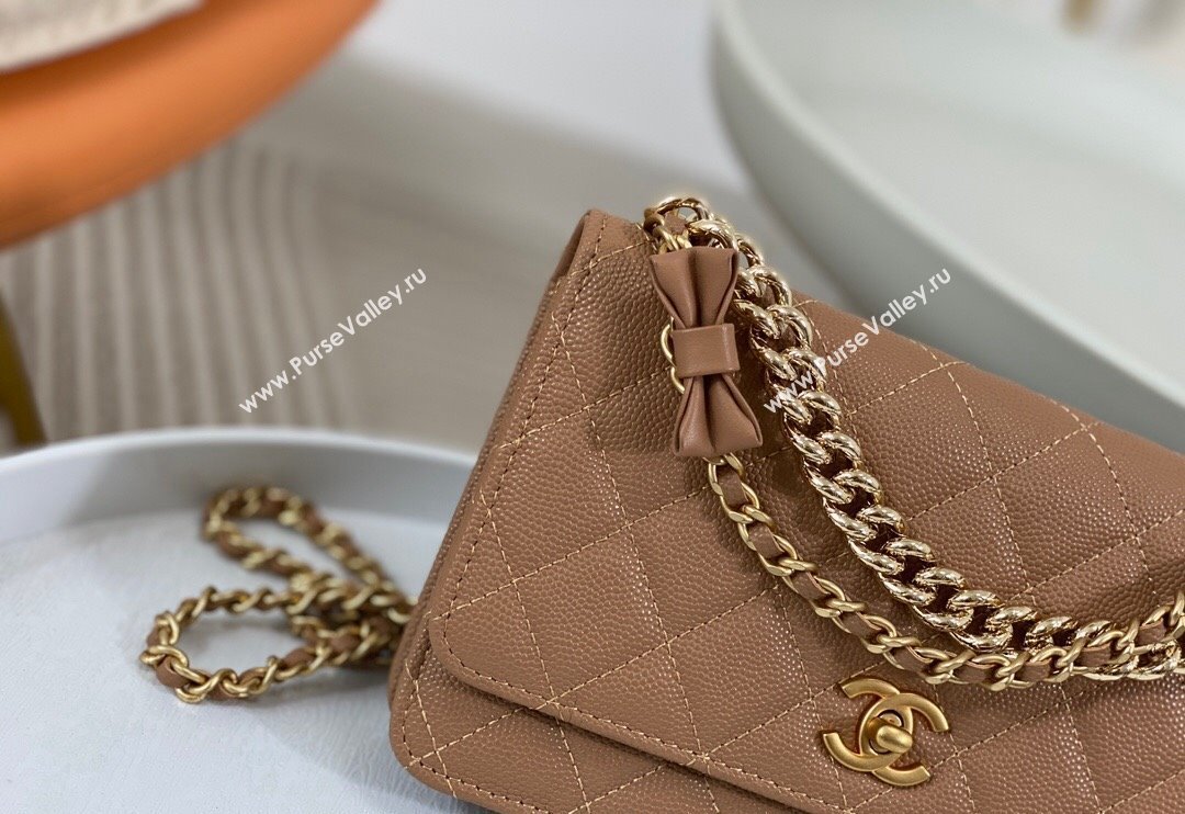 Chanel Grained Calfskin Wallet on Chain WOC with Bow Brown 2024 96073 (SM-240626116)