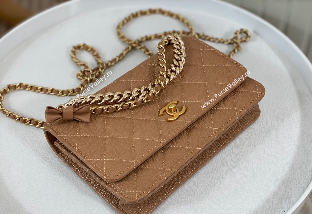 Chanel Grained Calfskin Wallet on Chain WOC with Bow Brown 2024 96073 (SM-240626116)