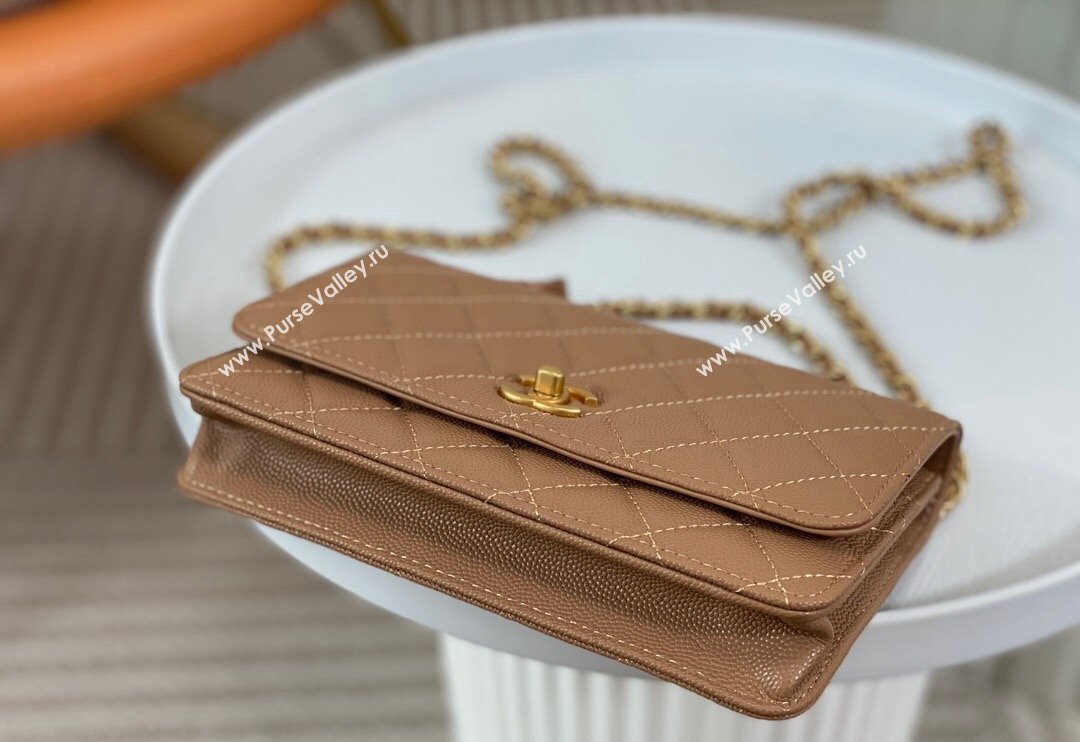 Chanel Grained Calfskin Wallet on Chain WOC with Bow Brown 2024 96073 (SM-240626116)