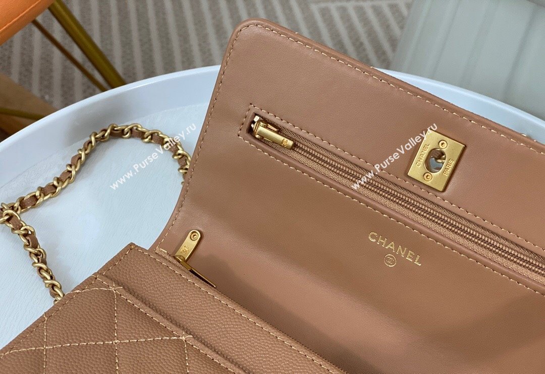 Chanel Grained Calfskin Wallet on Chain WOC with Bow Brown 2024 96073 (SM-240626116)