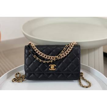 Chanel Grained Calfskin Wallet on Chain WOC with Bow Black 2024 96073 (SM-240626117)