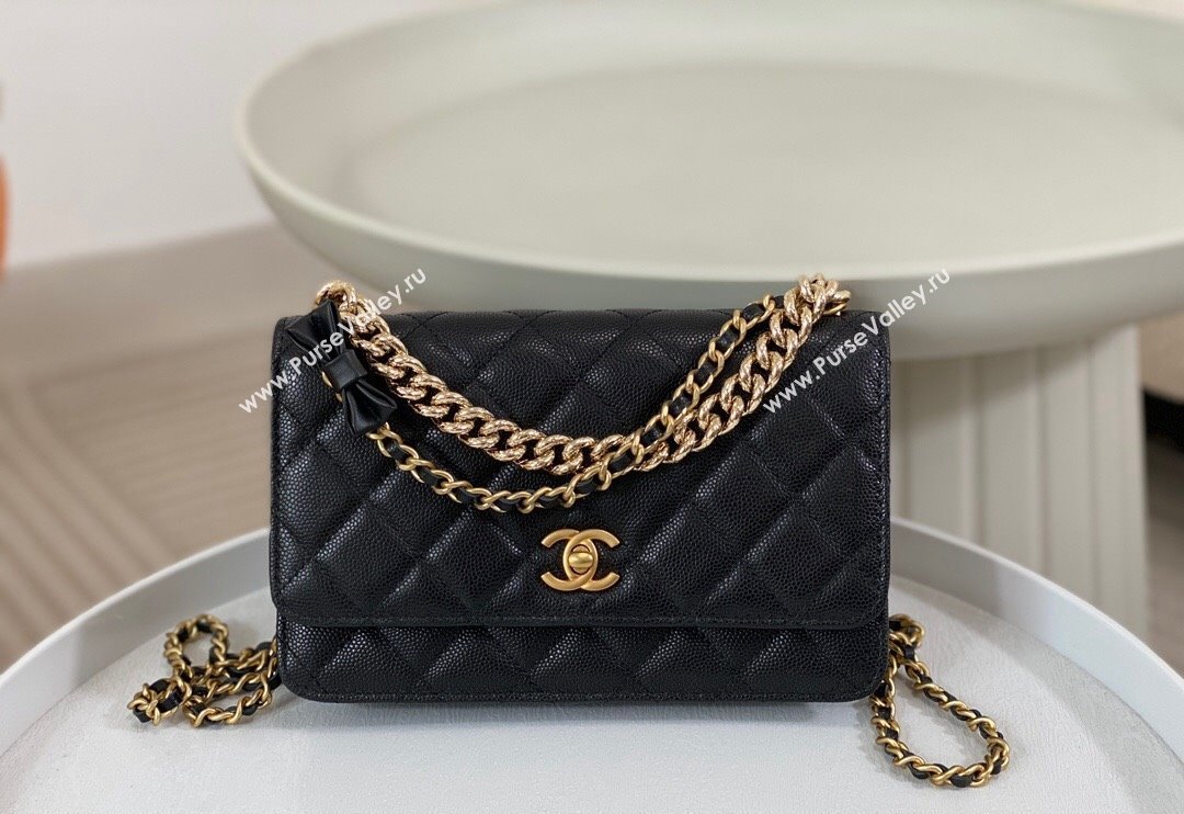 Chanel Grained Calfskin Wallet on Chain WOC with Bow Black 2024 96073 (SM-240626117)