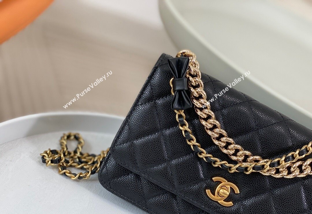 Chanel Grained Calfskin Wallet on Chain WOC with Bow Black 2024 96073 (SM-240626117)