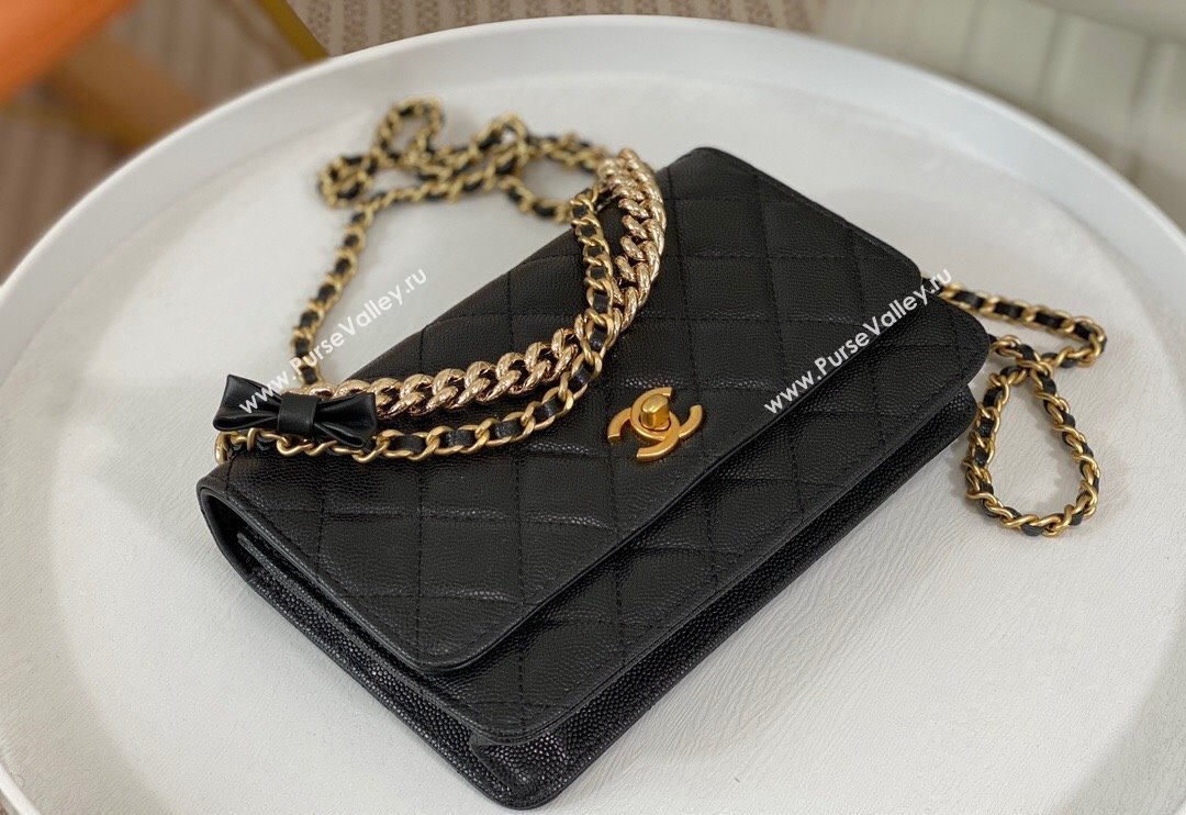 Chanel Grained Calfskin Wallet on Chain WOC with Bow Black 2024 96073 (SM-240626117)