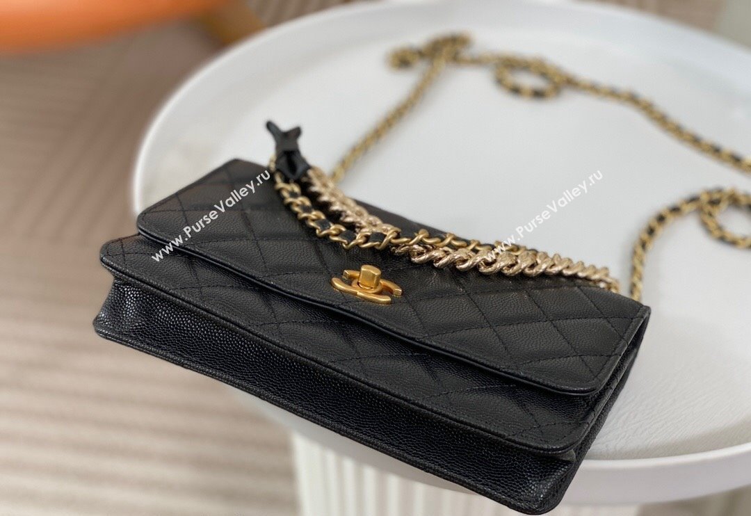 Chanel Grained Calfskin Wallet on Chain WOC with Bow Black 2024 96073 (SM-240626117)