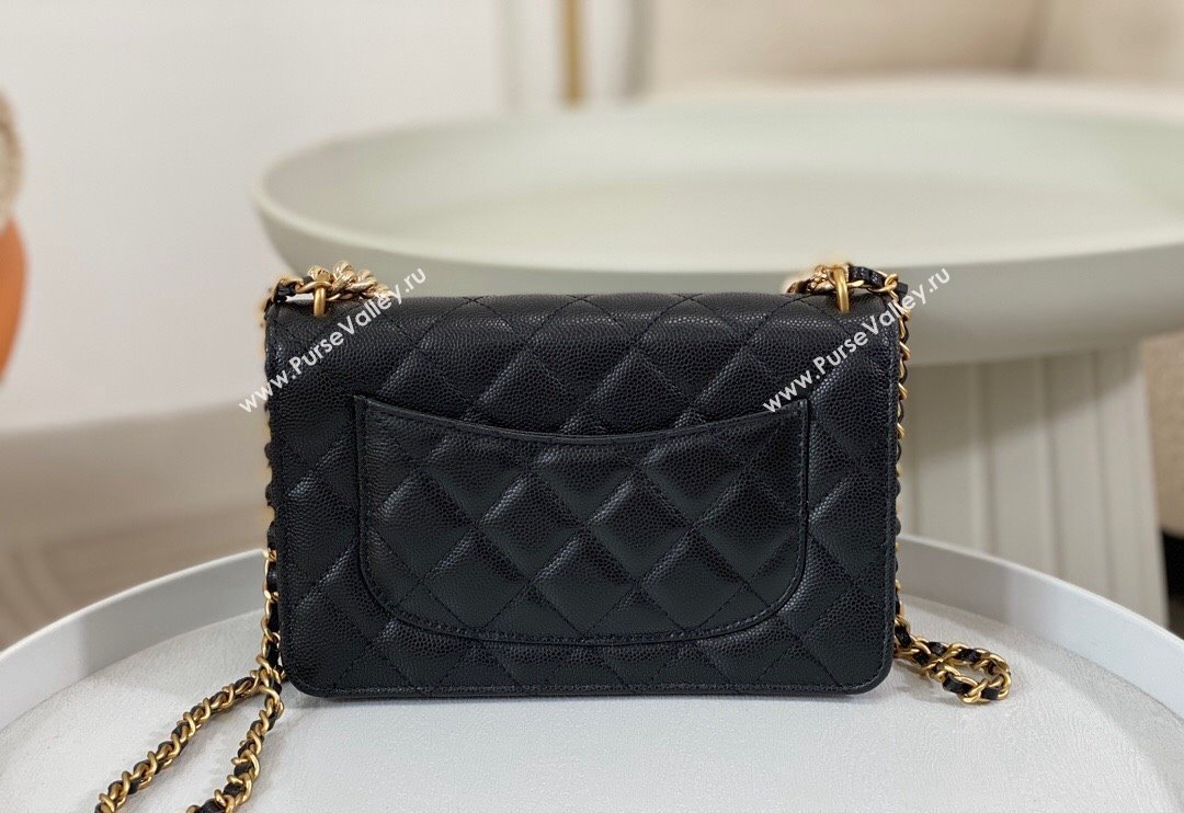 Chanel Grained Calfskin Wallet on Chain WOC with Bow Black 2024 96073 (SM-240626117)