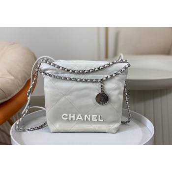 Chanel 22 Patent Gradient Calfskin  Lacquered Metal Mini Shopping Bag AS3980 White/Grey 2024 0626 (SM-240626050)