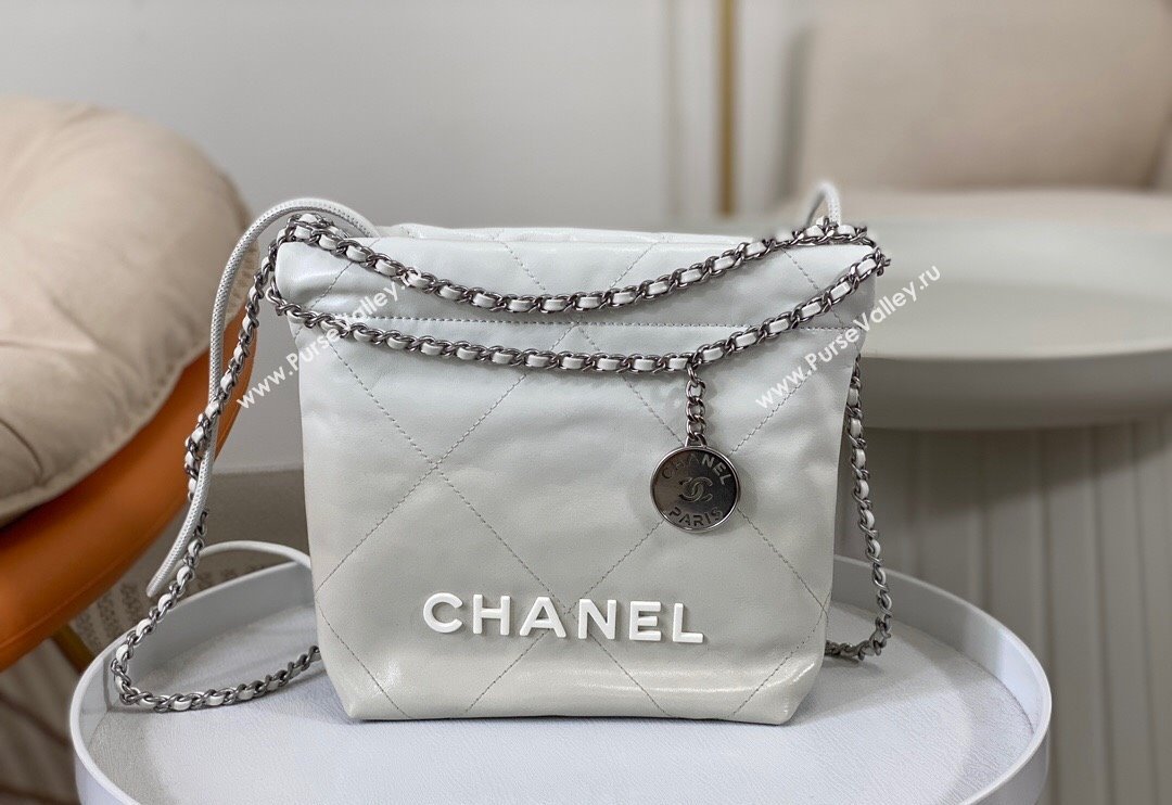 Chanel 22 Patent Gradient Calfskin  Lacquered Metal Mini Shopping Bag AS3980 White/Grey 2024 0626 (SM-240626050)