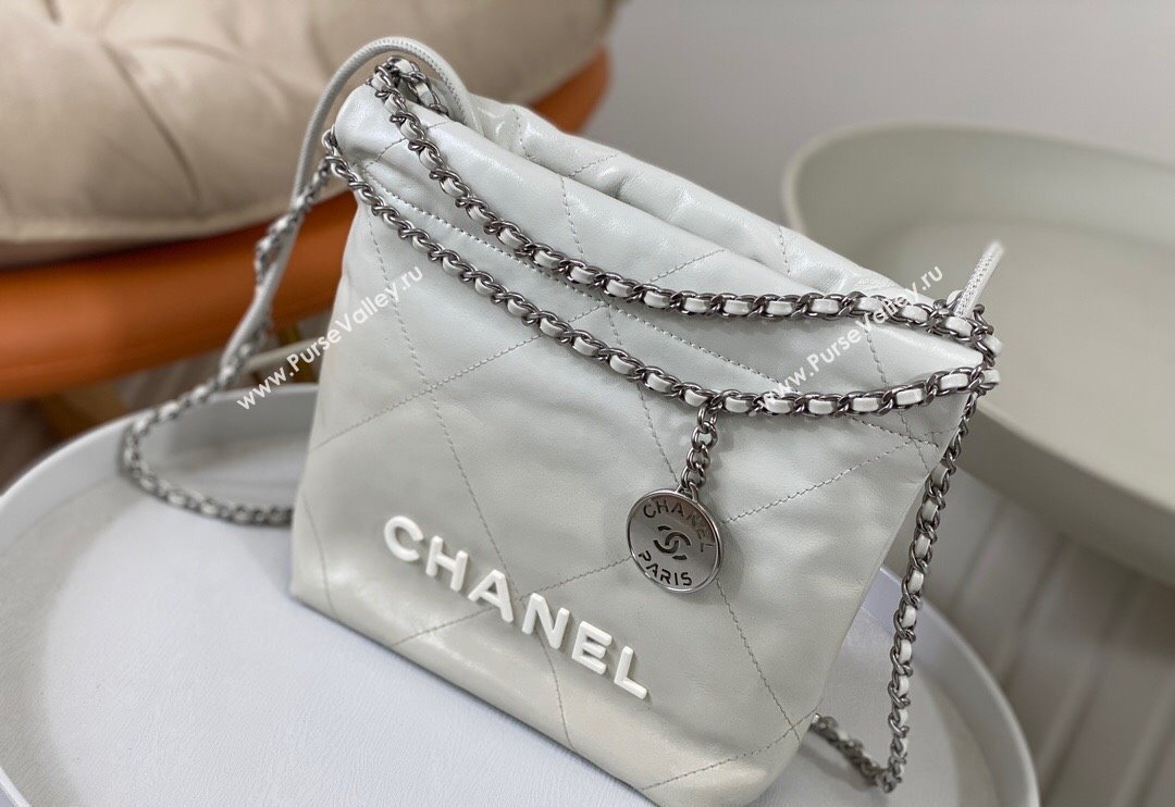 Chanel 22 Patent Gradient Calfskin  Lacquered Metal Mini Shopping Bag AS3980 White/Grey 2024 0626 (SM-240626050)