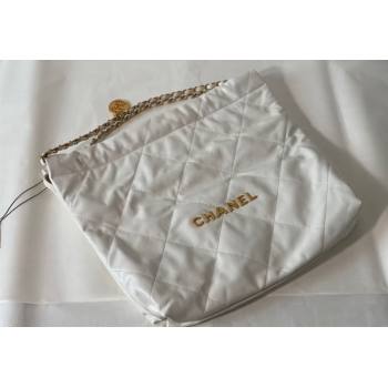 Chanel 22 Shiny Calfskin Leather Shopping Bag AS3261 White/Aged Gold 2024 0626 (SM-240626073)