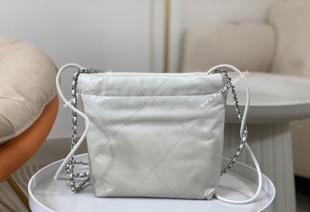 Chanel 22 Patent Gradient Calfskin  Lacquered Metal Mini Shopping Bag AS3980 White/Grey 2024 0626 (SM-240626050)