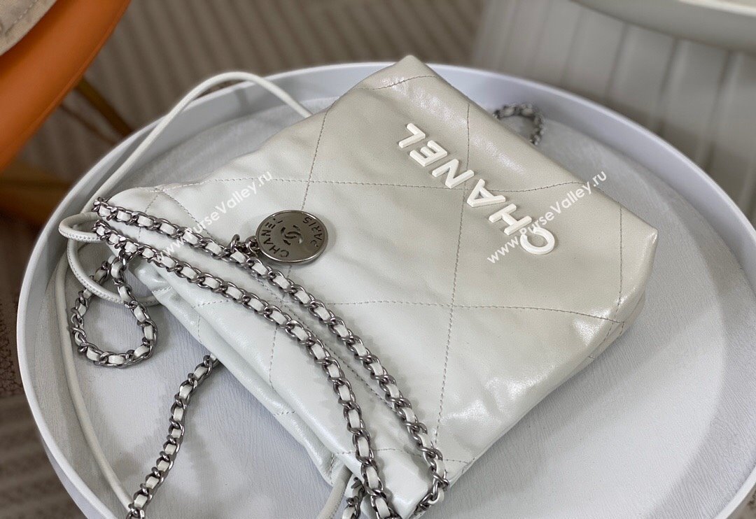 Chanel 22 Patent Gradient Calfskin  Lacquered Metal Mini Shopping Bag AS3980 White/Grey 2024 0626 (SM-240626050)