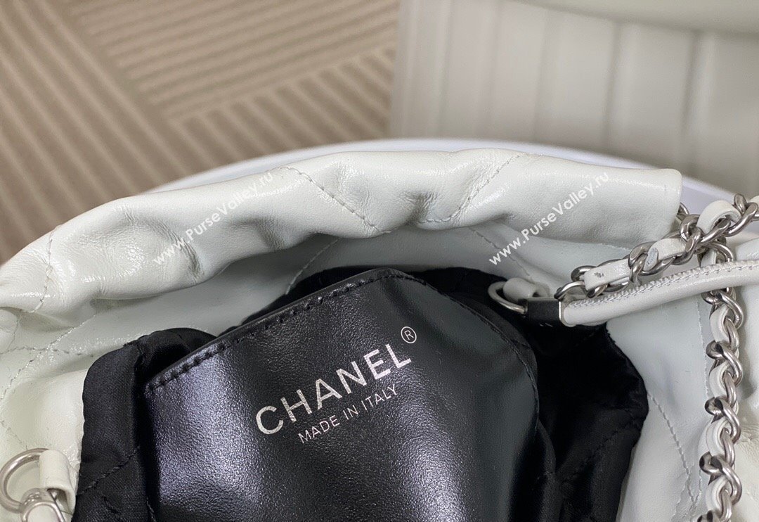 Chanel 22 Patent Gradient Calfskin  Lacquered Metal Mini Shopping Bag AS3980 White/Grey 2024 0626 (SM-240626050)