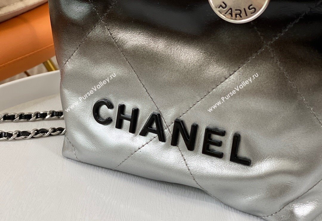 Chanel 22 Patent Gradient Calfskin  Lacquered Metal Mini Shopping Bag AS3980 Black/Silver 2024 0626 (SM-240626053)