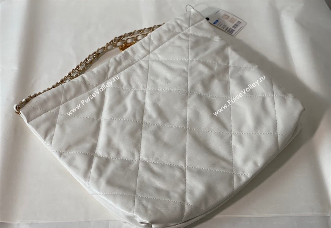 Chanel 22 Shiny Calfskin Leather Shopping Bag AS3261 White/Aged Gold 2024 0626 (SM-240626073)