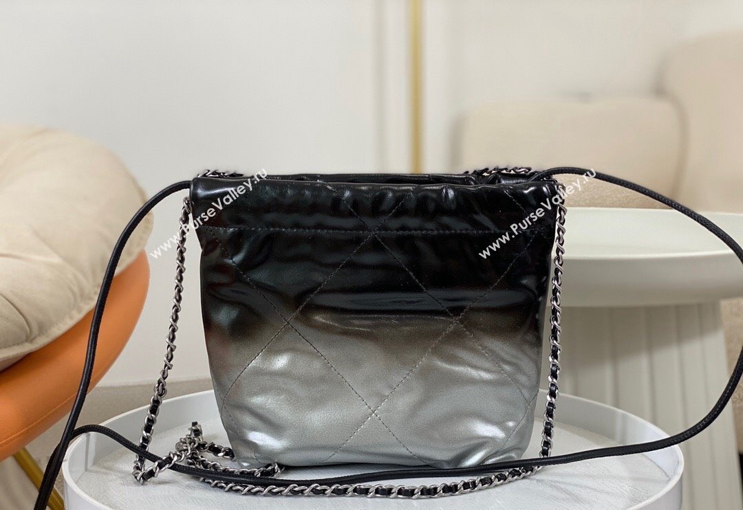 Chanel 22 Patent Gradient Calfskin  Lacquered Metal Mini Shopping Bag AS3980 Black/Silver 2024 0626 (SM-240626053)