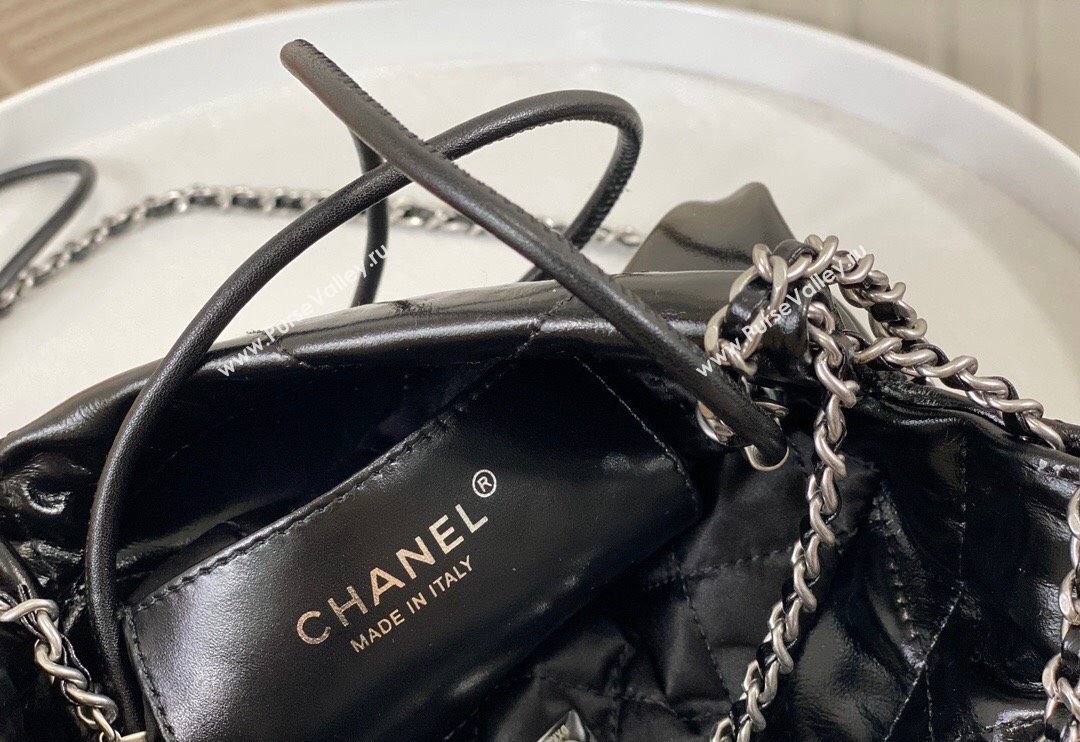 Chanel 22 Patent Gradient Calfskin  Lacquered Metal Mini Shopping Bag AS3980 Black/Silver 2024 0626 (SM-240626053)