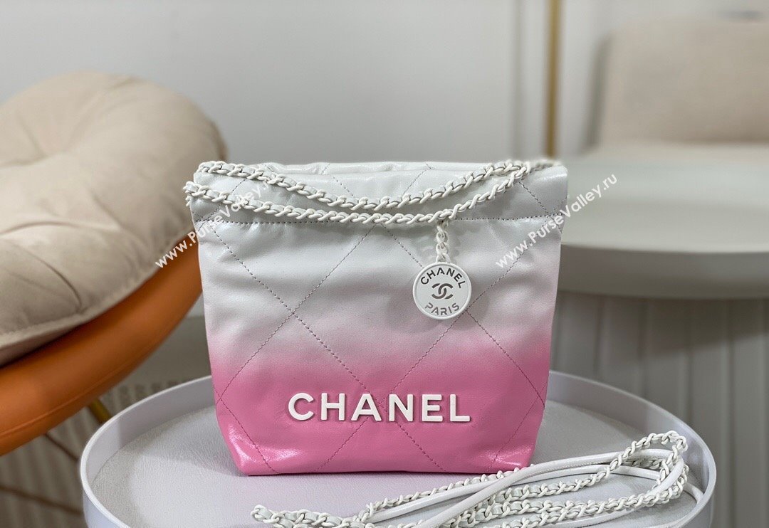 Chanel 22 Patent Gradient Calfskin  Lacquered Metal Mini Shopping Bag AS3980 White/Pink 2024 0626 (SM-240626051)