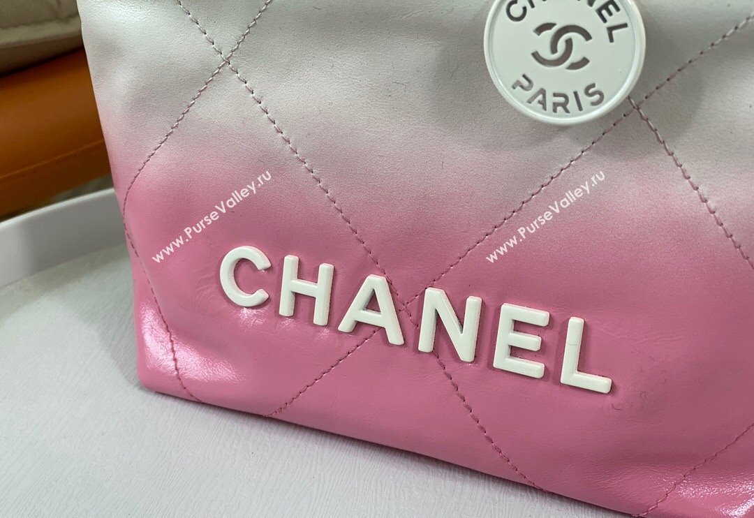 Chanel 22 Patent Gradient Calfskin  Lacquered Metal Mini Shopping Bag AS3980 White/Pink 2024 0626 (SM-240626051)