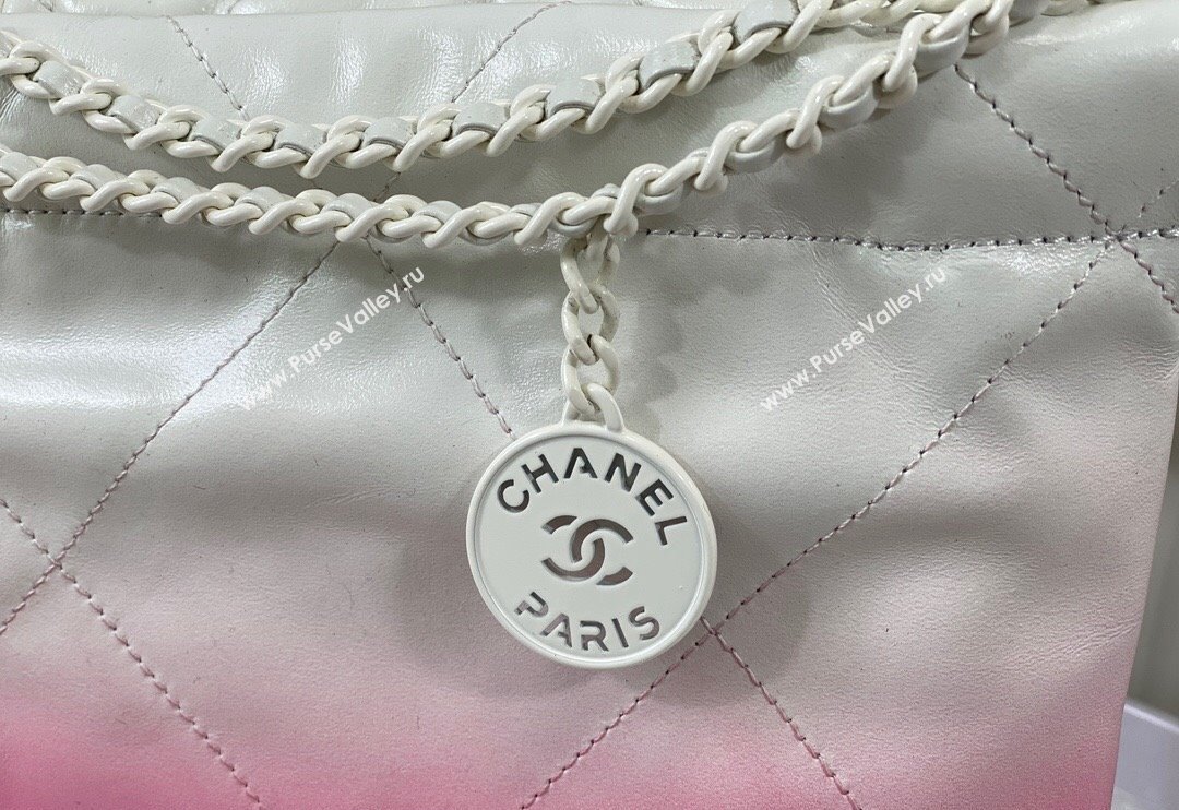 Chanel 22 Patent Gradient Calfskin  Lacquered Metal Mini Shopping Bag AS3980 White/Pink 2024 0626 (SM-240626051)