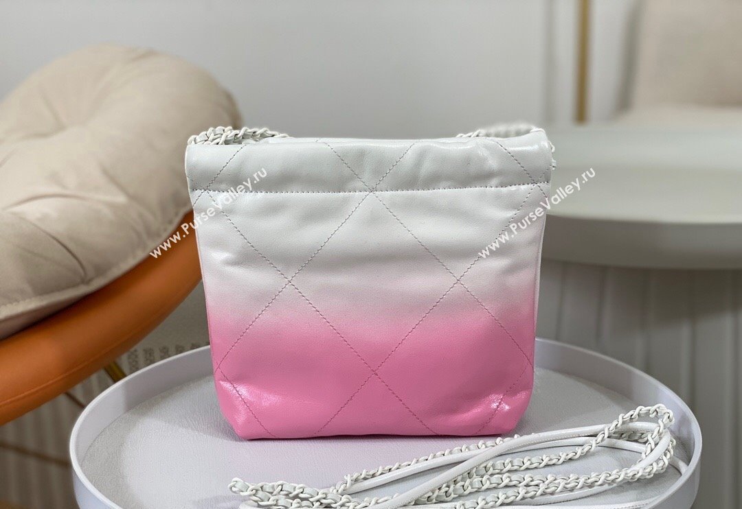 Chanel 22 Patent Gradient Calfskin  Lacquered Metal Mini Shopping Bag AS3980 White/Pink 2024 0626 (SM-240626051)