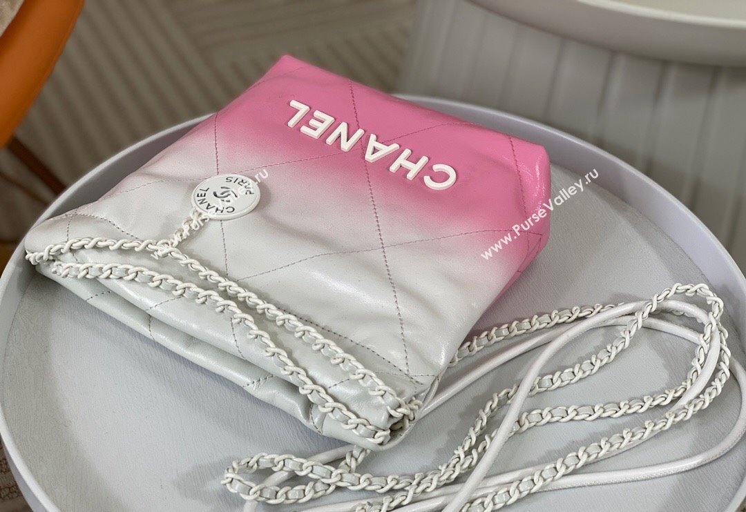 Chanel 22 Patent Gradient Calfskin  Lacquered Metal Mini Shopping Bag AS3980 White/Pink 2024 0626 (SM-240626051)