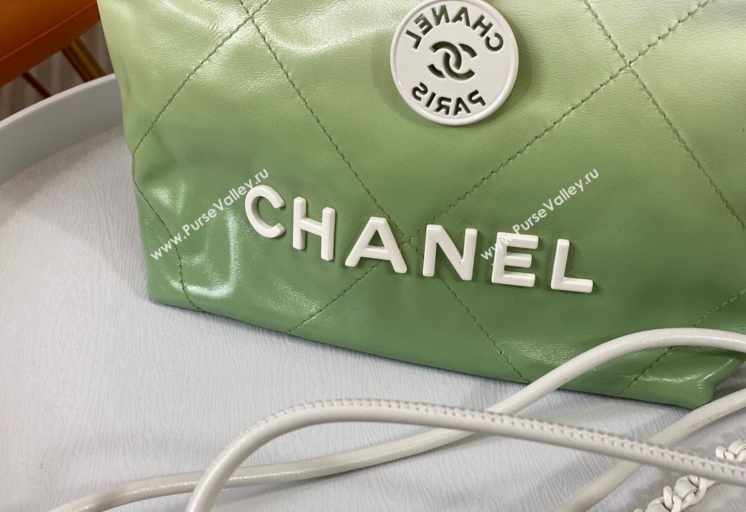 Chanel 22 Patent Gradient Calfskin  Lacquered Metal Mini Shopping Bag AS3980 White/Green 2024 0626 (SM-240626054)