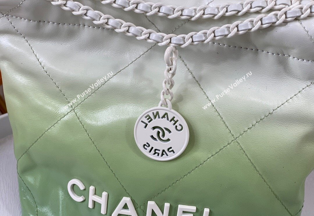 Chanel 22 Patent Gradient Calfskin  Lacquered Metal Mini Shopping Bag AS3980 White/Green 2024 0626 (SM-240626054)