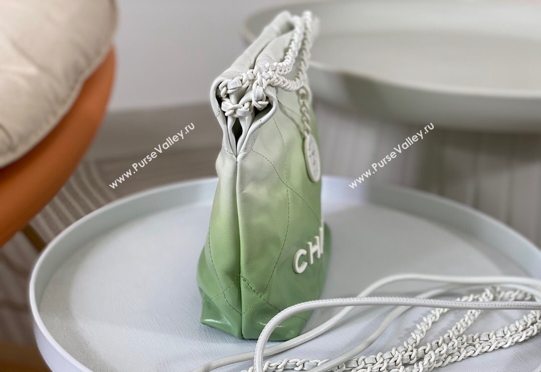 Chanel 22 Patent Gradient Calfskin  Lacquered Metal Mini Shopping Bag AS3980 White/Green 2024 0626 (SM-240626054)