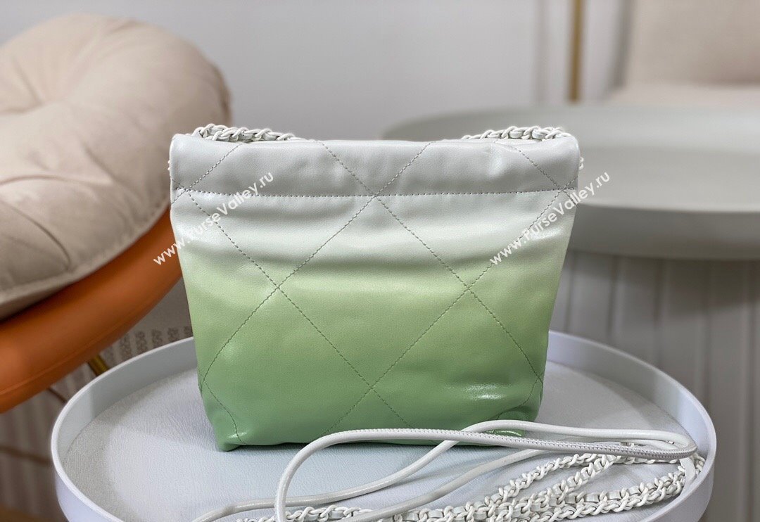 Chanel 22 Patent Gradient Calfskin  Lacquered Metal Mini Shopping Bag AS3980 White/Green 2024 0626 (SM-240626054)