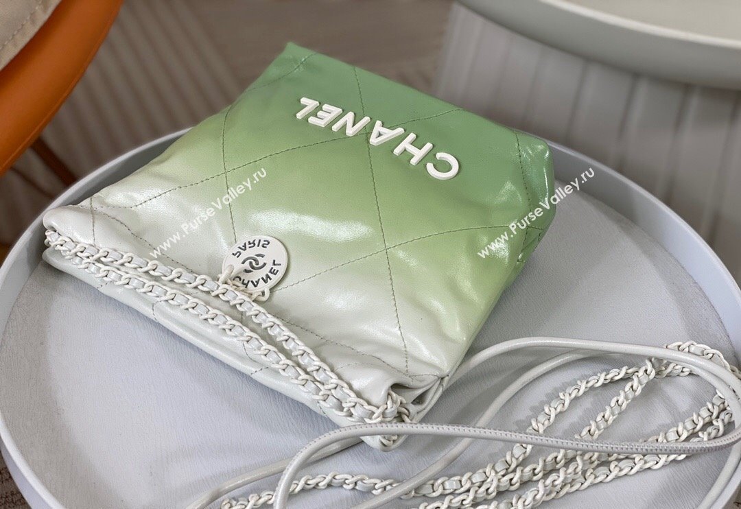 Chanel 22 Patent Gradient Calfskin  Lacquered Metal Mini Shopping Bag AS3980 White/Green 2024 0626 (SM-240626054)