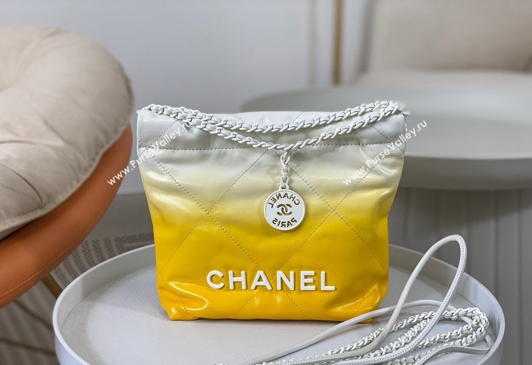 Chanel 22 Patent Gradient Calfskin  Lacquered Metal Mini Shopping Bag AS3980 White/Yellow 2024 0626 (SM-240626055)